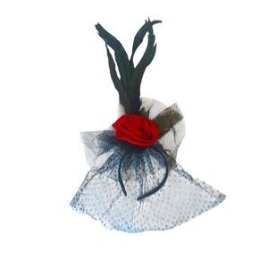 Red and Black Feather Fashion Headband with Veil